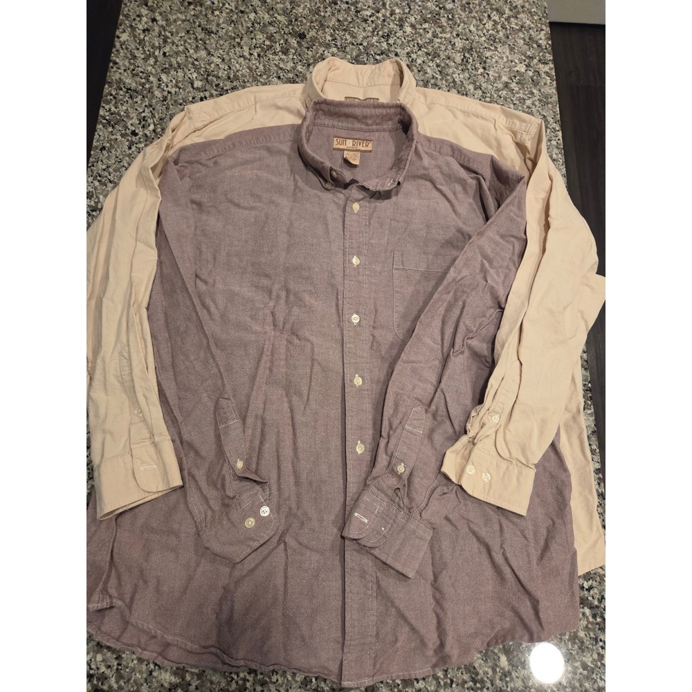 Sun River‎ Mens XL Long Sleeve Button Down Cotton Shirt Lot 2 Tan Burgundy 1114